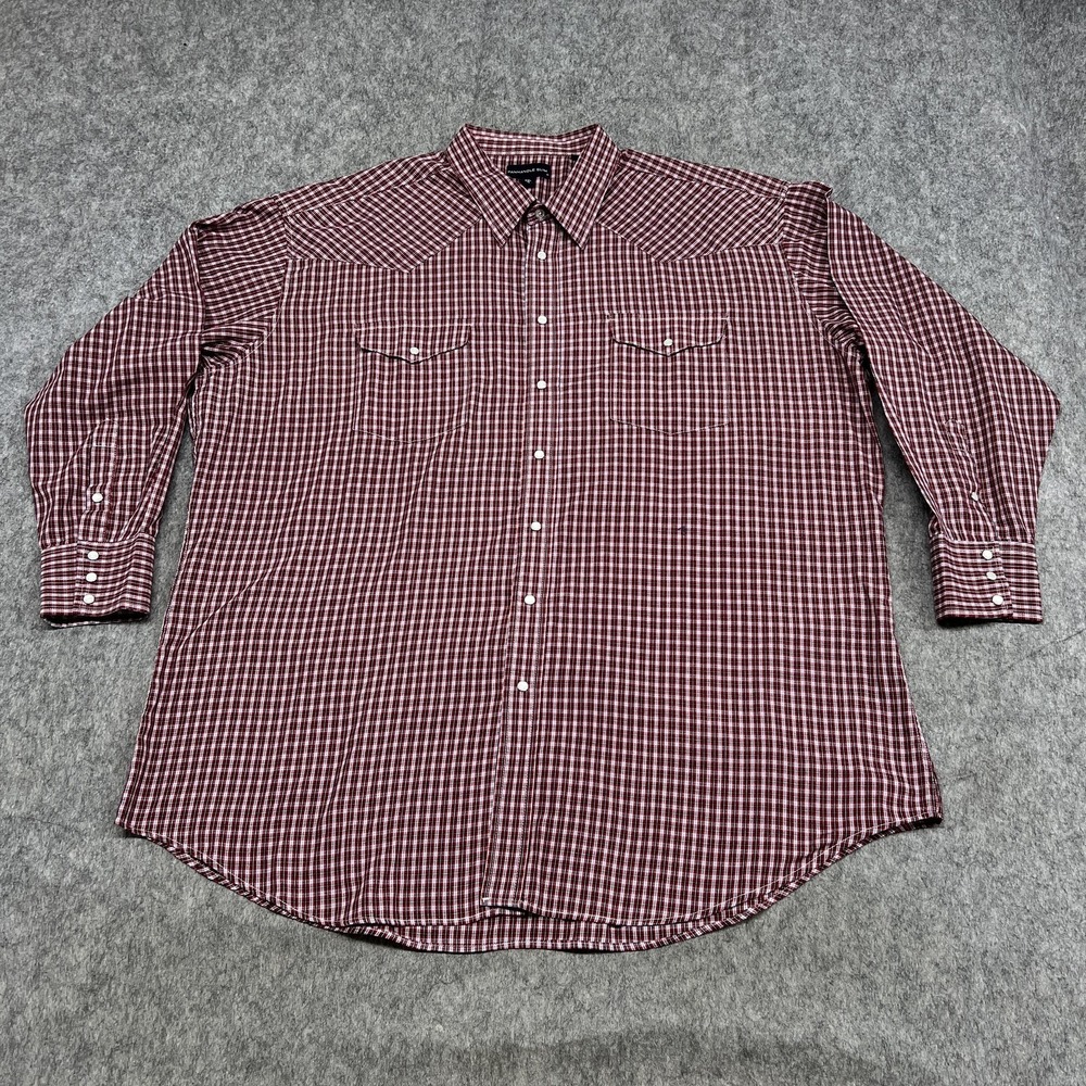 Panhandle Slim Shirt Mens 2XL Red Check Pearl Snap Long Sleeve Western Cowboy